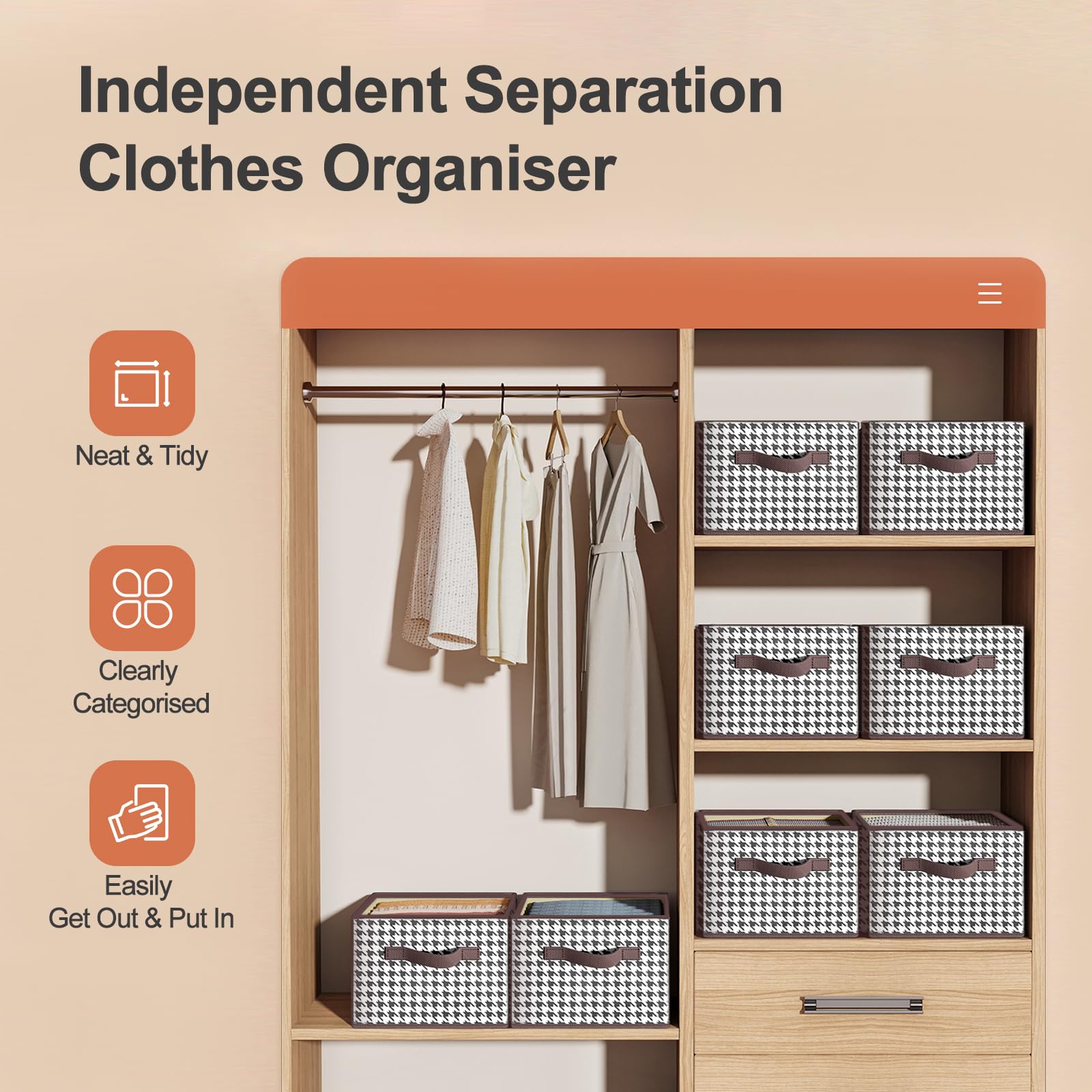 Coffret de rangement et de rangement en tissu 3 pièces, séparateurs de tiroirs à vêtements, boîtes de rangement pliables (6 couches) - 6