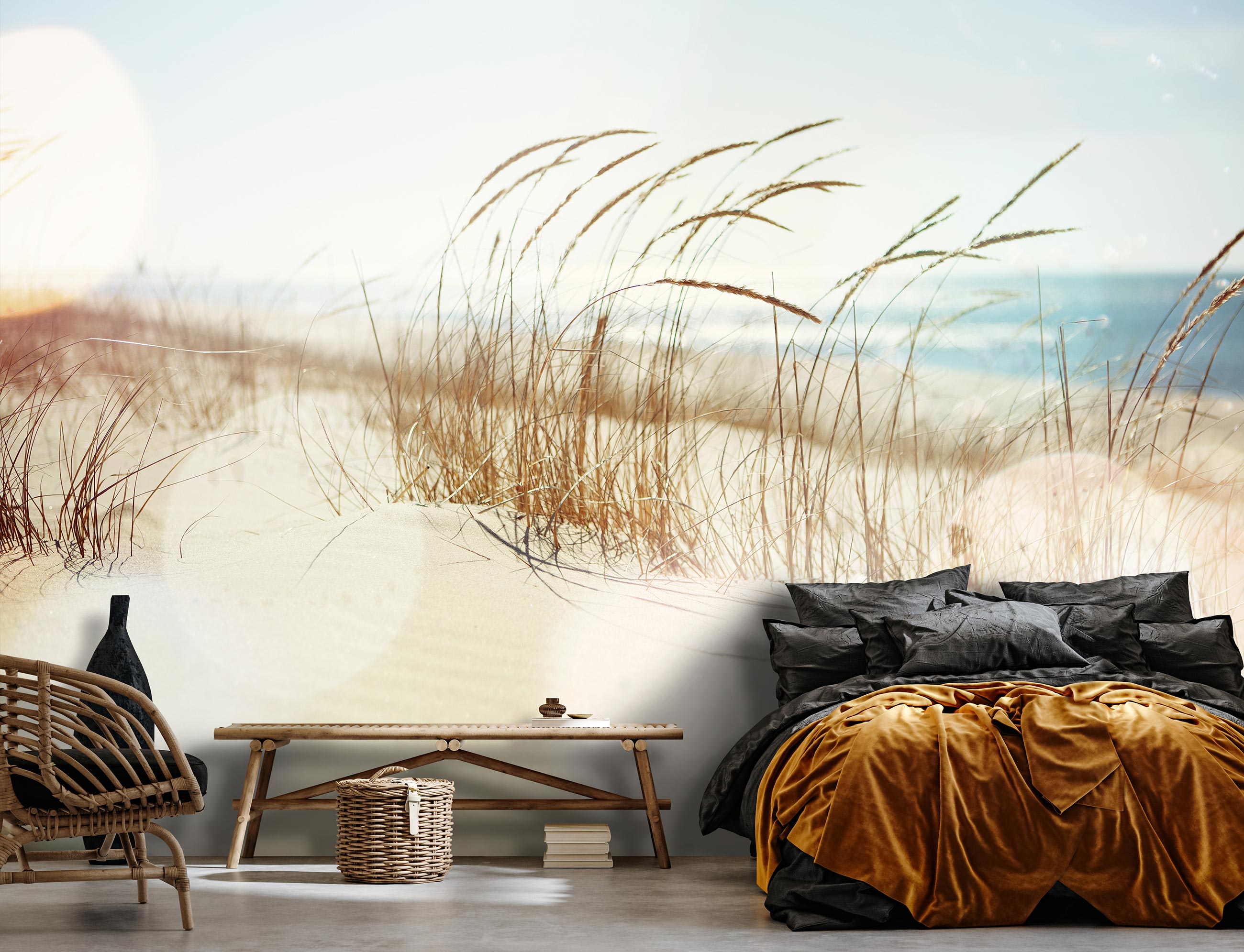 Papier Peint Intissé Panoramique Plage Mer Nature Paysage 368x254 cm - Colle Inclus - Chambre et Salon - Moderne Trompe l'oeil - 2