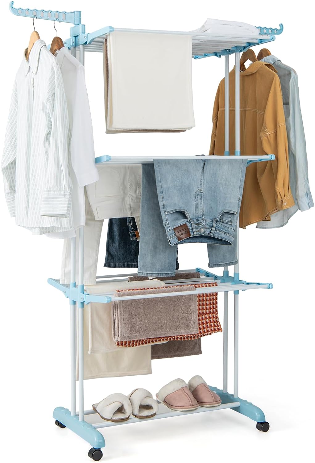 Étendoir à Linge Pliable 2 Niveaux OHMG | 138x60cm, Ailes Réglables | Acier Inoxydable Pour Intérieur/Extérieur