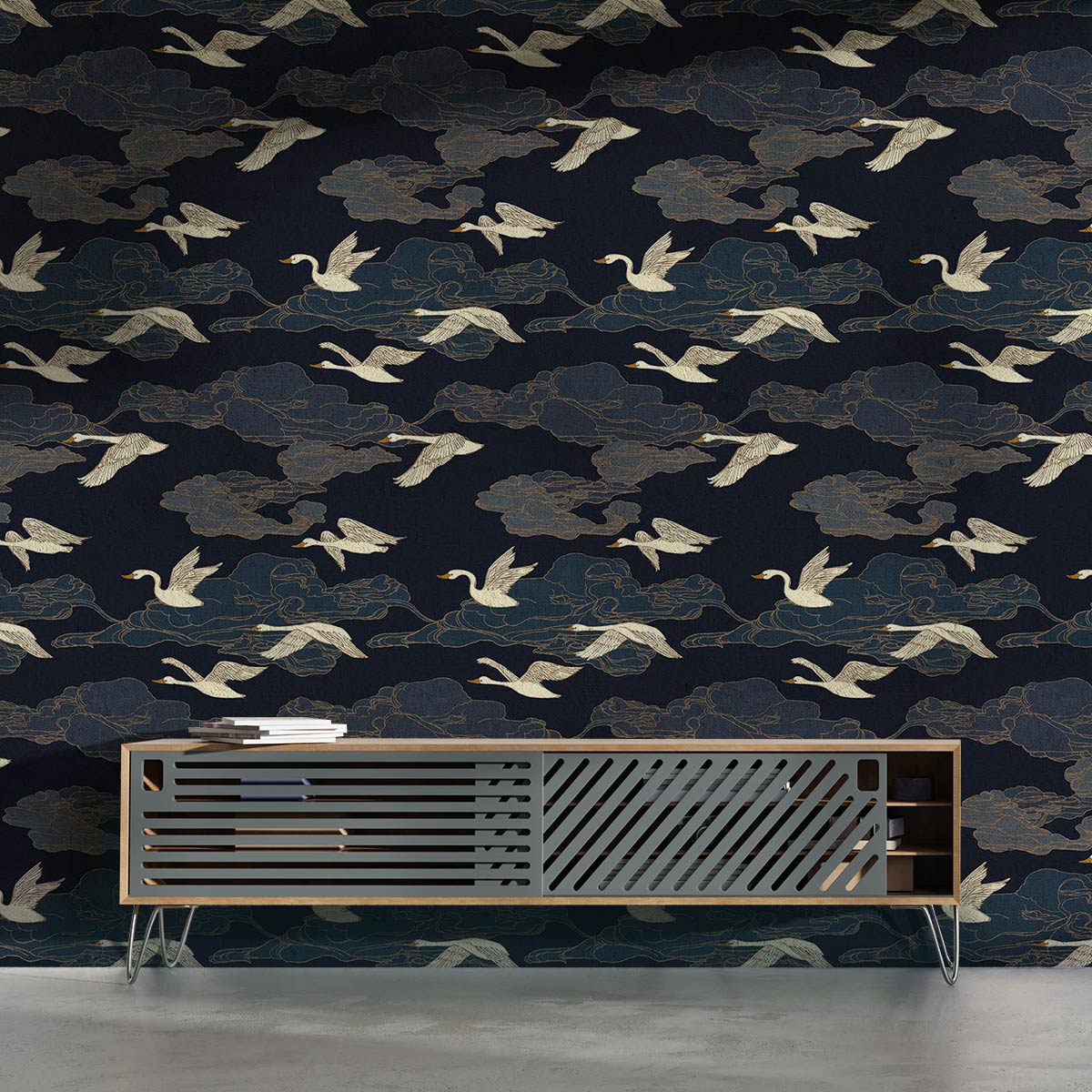 Papier peint oiseaux japonais art déco - 156x270cm | Leroy Merlin