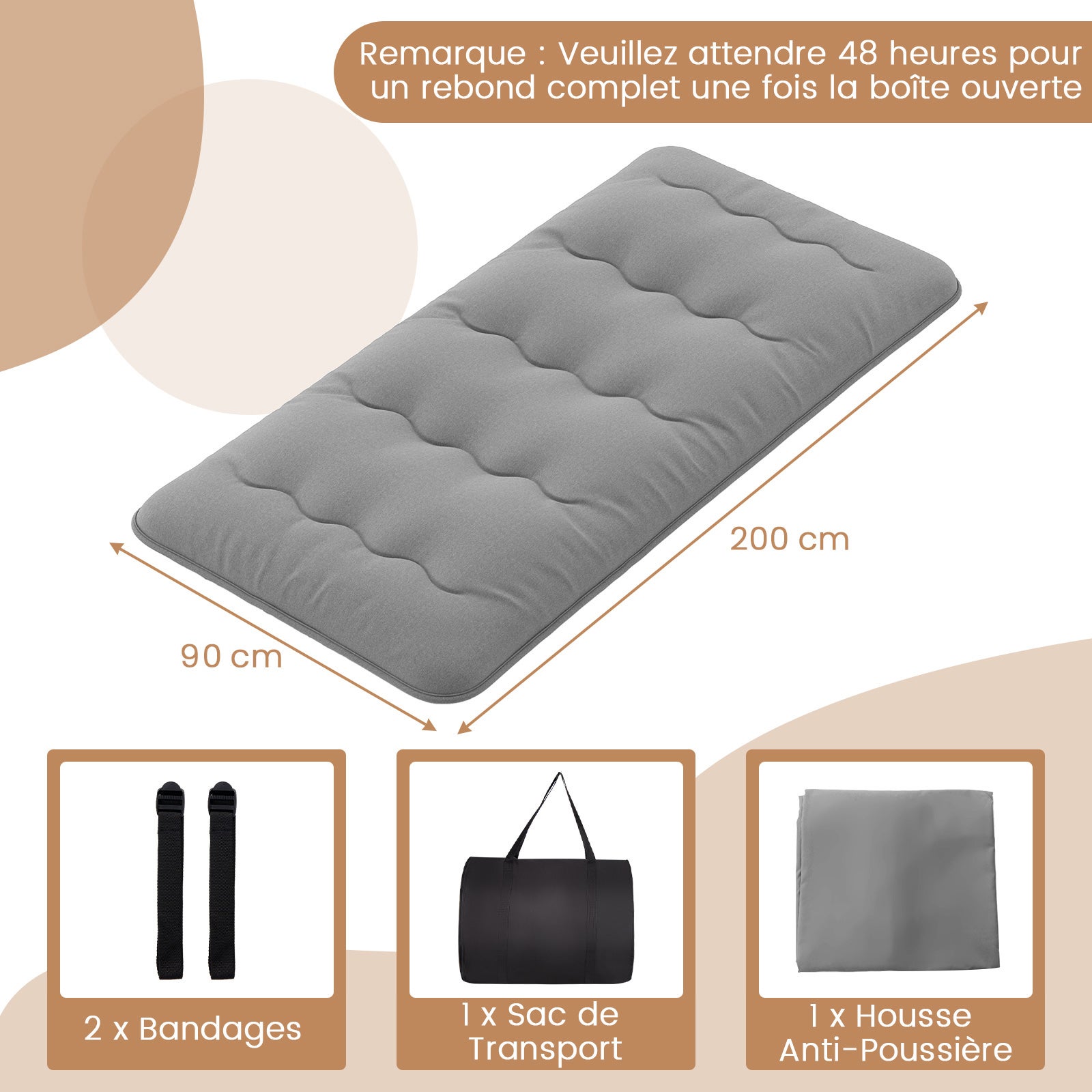 Matelas Futon Portable Pliable, Matelas Futon Japonais 90 x 200 cm, Housse Lavable,d'Invités (Gris) - 3
