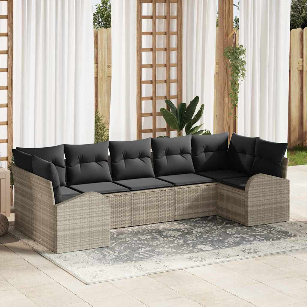 Zestaw Sof na Ogród z poduszką 7 pcs Jasnoszary Rattan poli vidaXL
