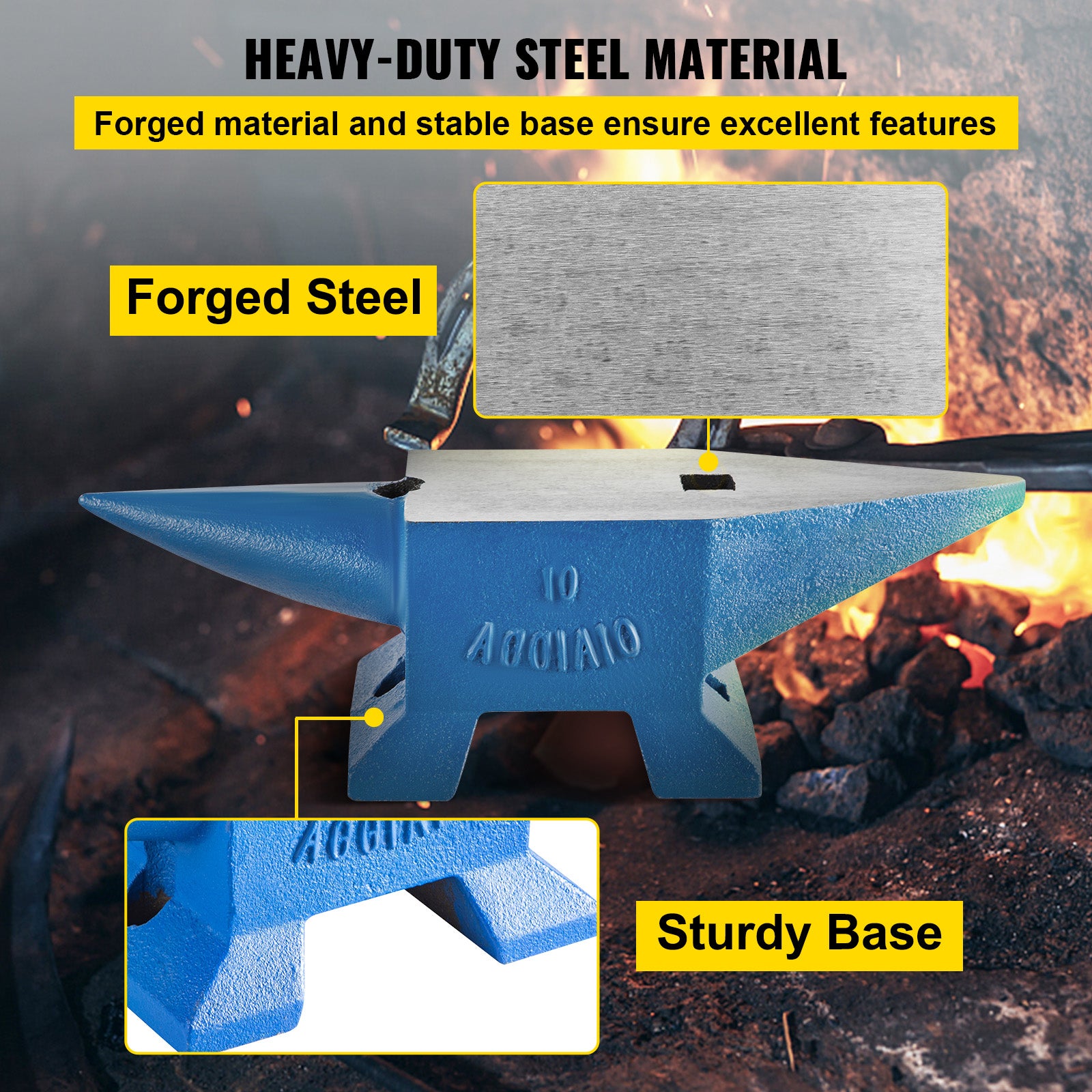 Bigorna de corno de SucceBuy 22 lb (10 kg),comprimento de 360 mm Bigorna de ferreiro de ferro fundido robusto e portátil,ferramenta estável,azul - 5