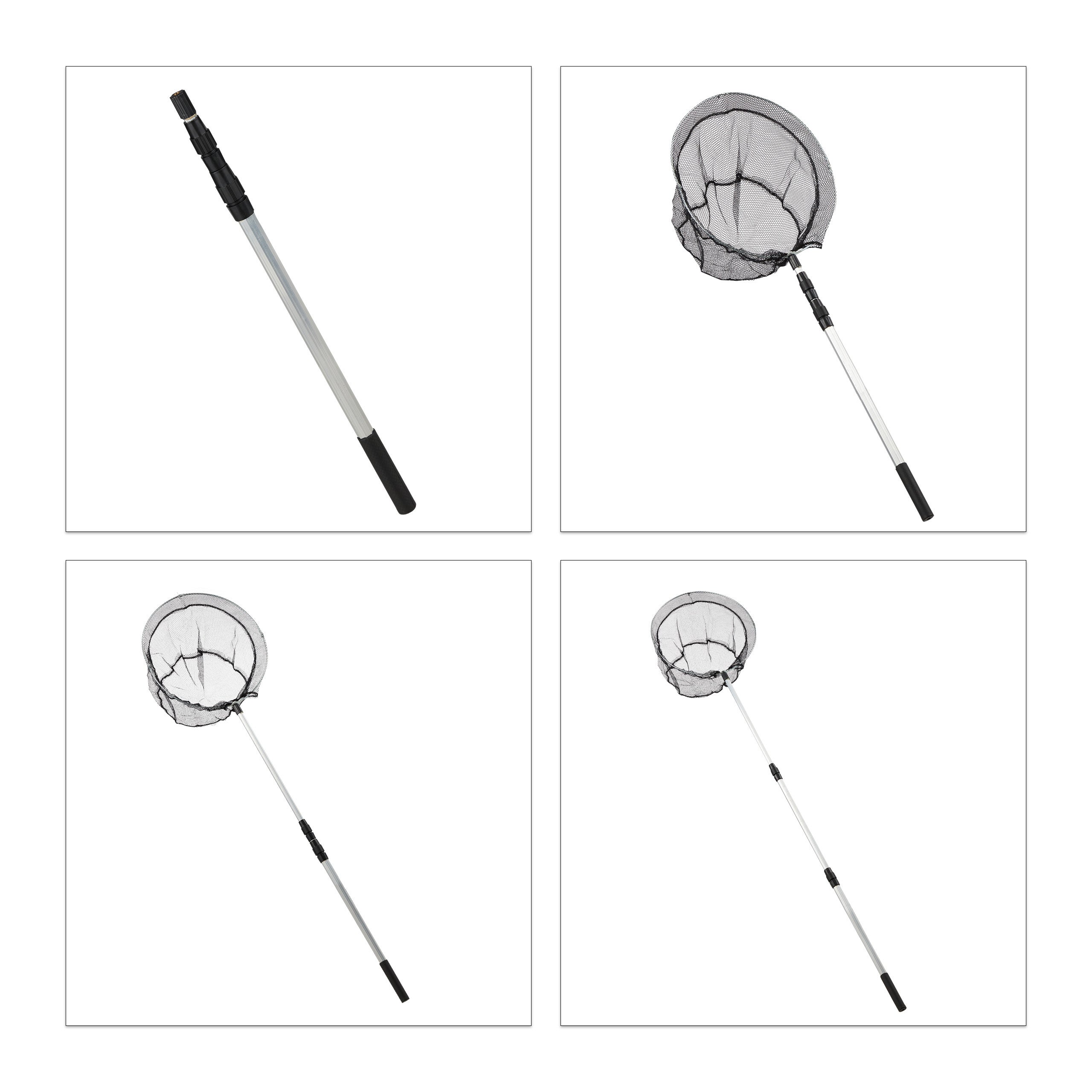 Relaxdays Épuisette de pêche, Tige télescopique 60 - 130 cm, pliant, léger, stable, filet de 36 cm Ø, noir-argenté - 8
