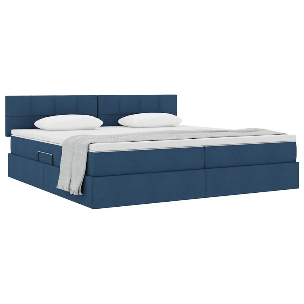Lit avec rangement et matelas en velours bleu pour la chambre, 200 × 200 cm - 3