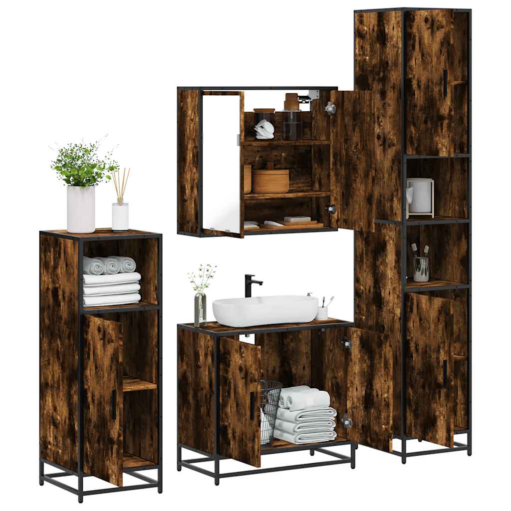 Maison exclusive - set de muebles baño 4 pzas madera contrachapada roble ahumado
