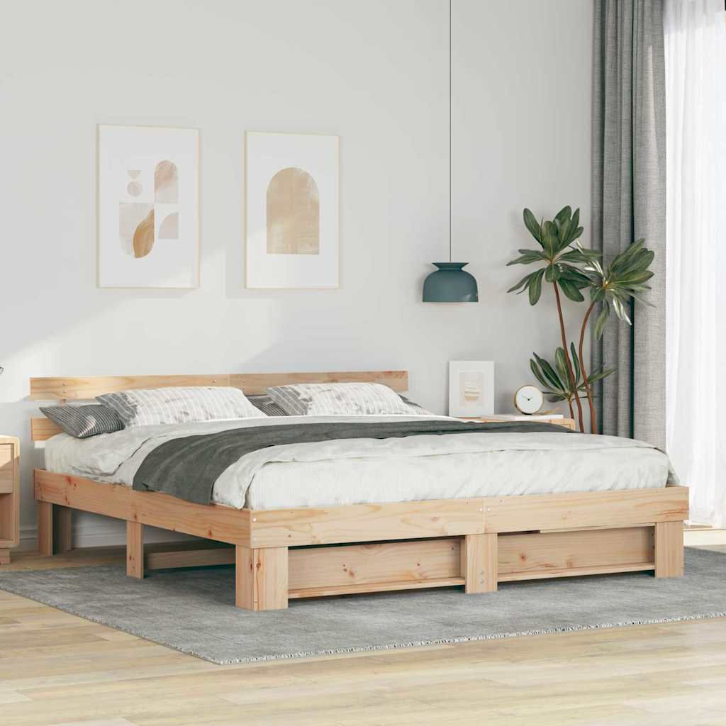 Ramka łóżka Brązowy 200 x 200 cm Lite drewno sosnowe vidaXL