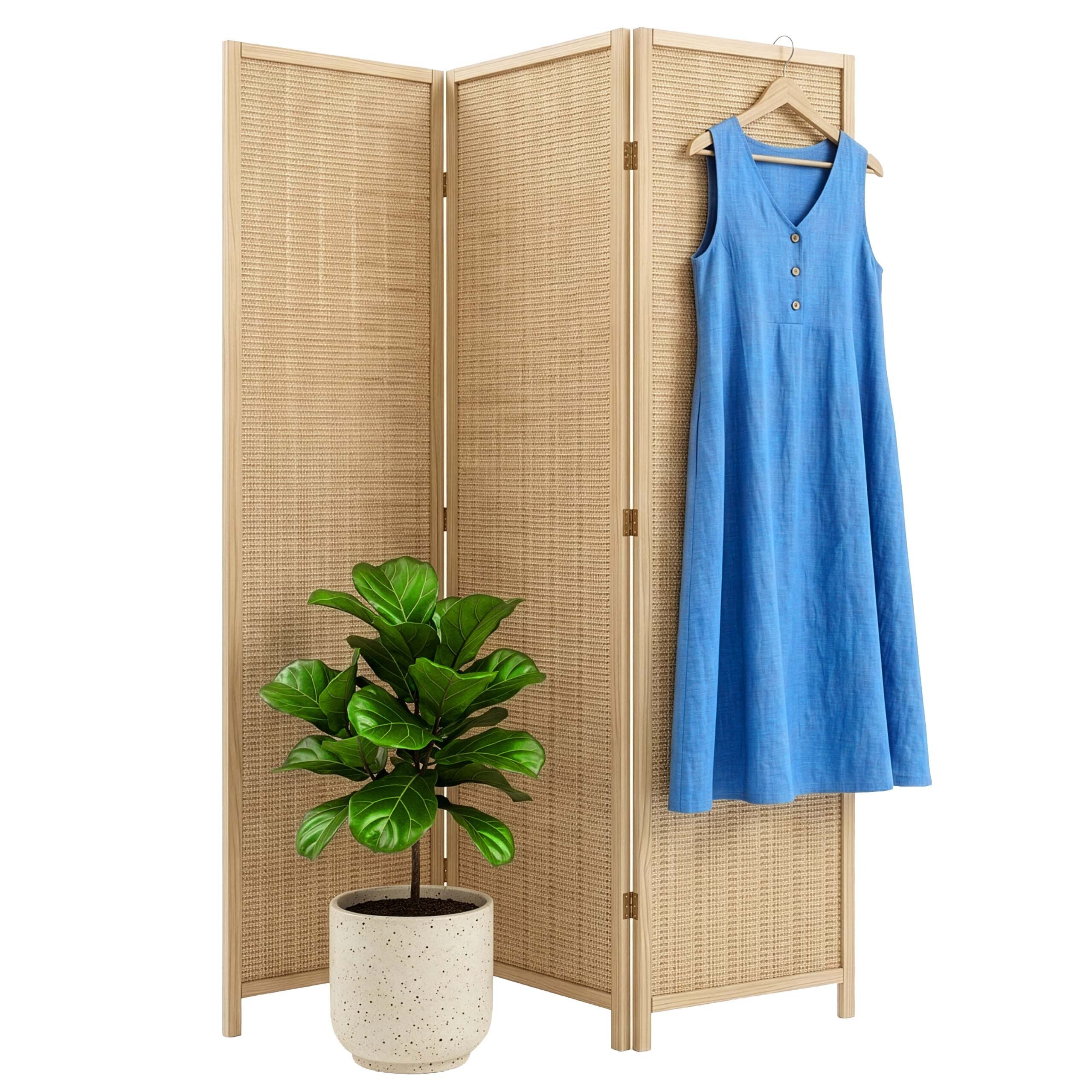 Biombo plegable de 3 piezas, separador de ambientes, 170x120 cm, bambú, para salón, uso interior, natural, relaxdays