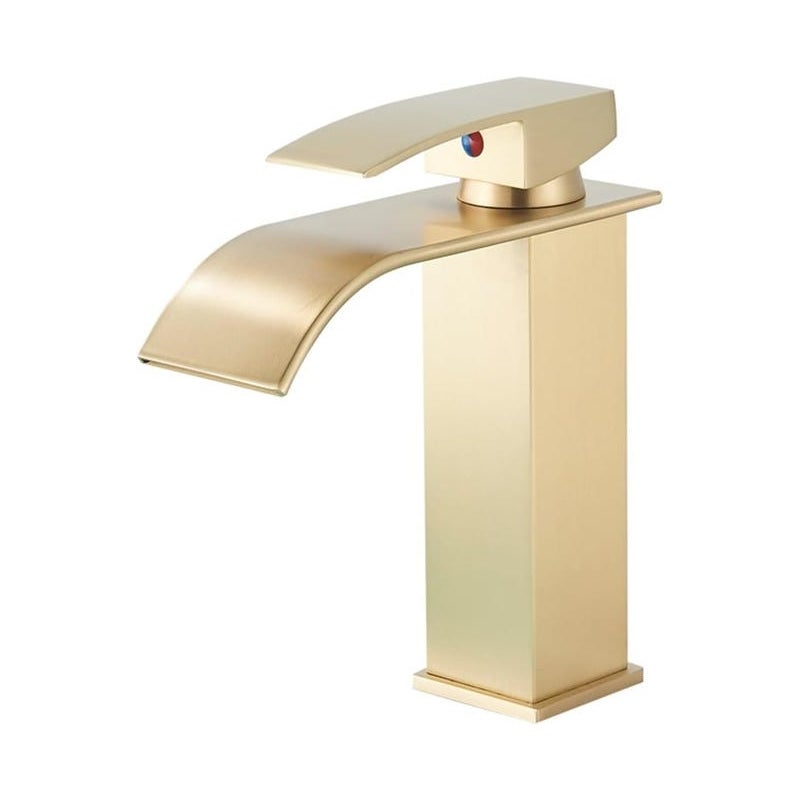 Złoty kran umywalkowy z efektem wodospadu, mieszacz wody ciepłej/zimnej do montażu na blacie, kran jednouchwytowy