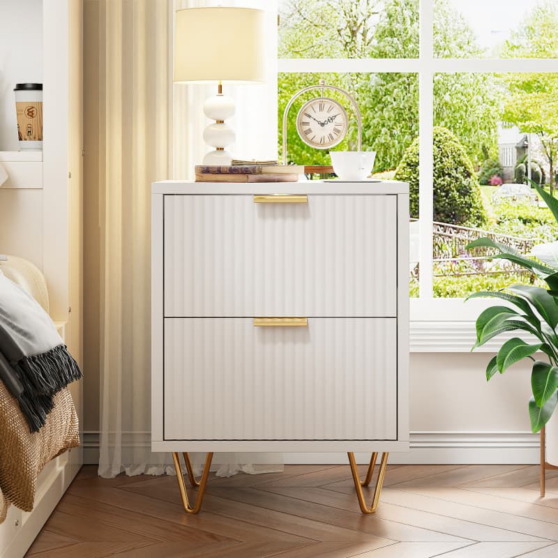 Lot De 2 Table de Chevet, Table de Nuit avec 2 tiroir en Bois Moderne pour Chambre à Coucher, Salon - 3