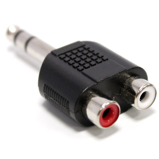 Duplicatore con due connettori RCA femmina a un connettore jack maschio da 6,3 mm per sistemi audio stereo
