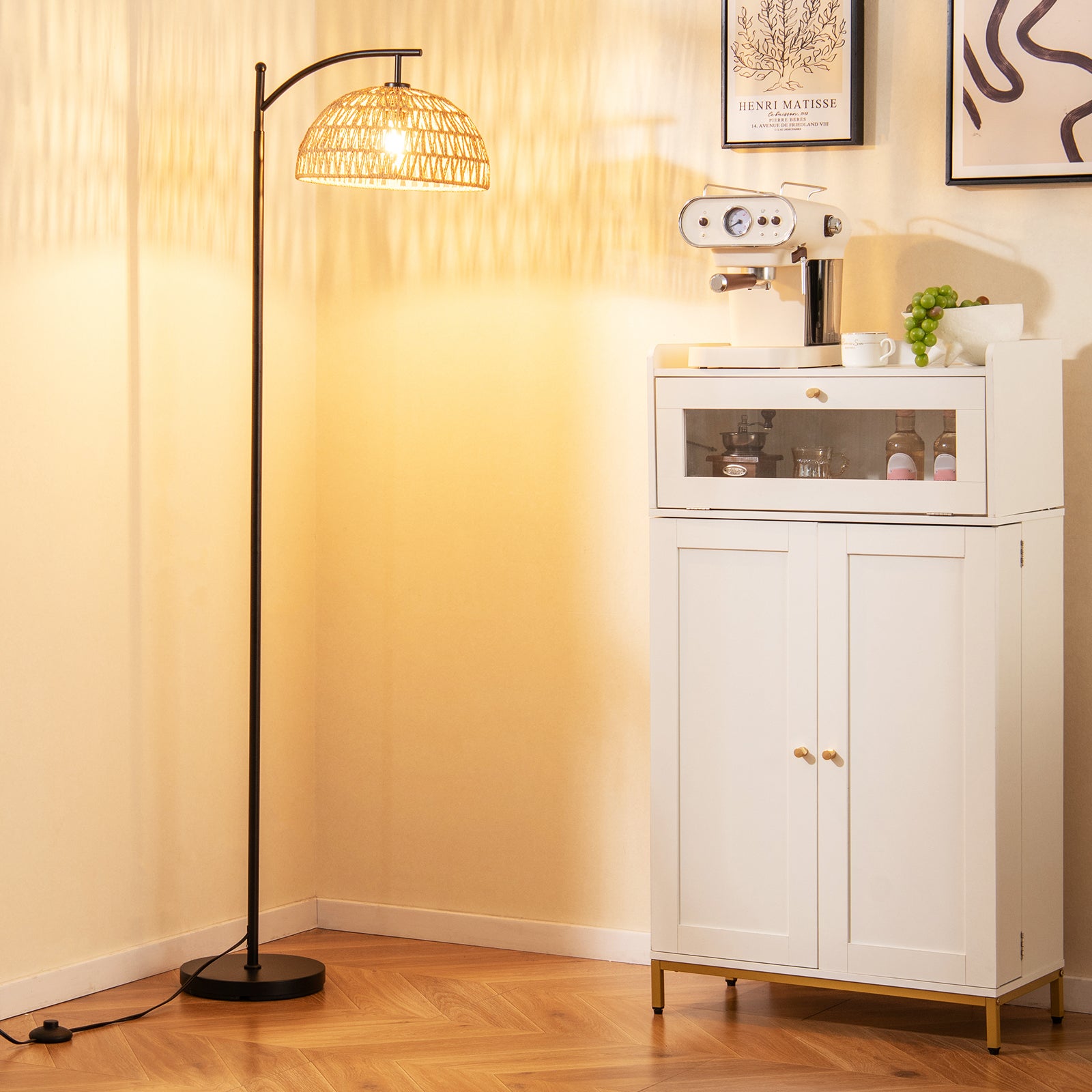 Lampadaire Arc Moderne 160 CM avec Abat-Jour Suspendu, Douille Standard E26 et Interrupteur à Pédale, Lampe Debout pour Salon, Chambre - 9