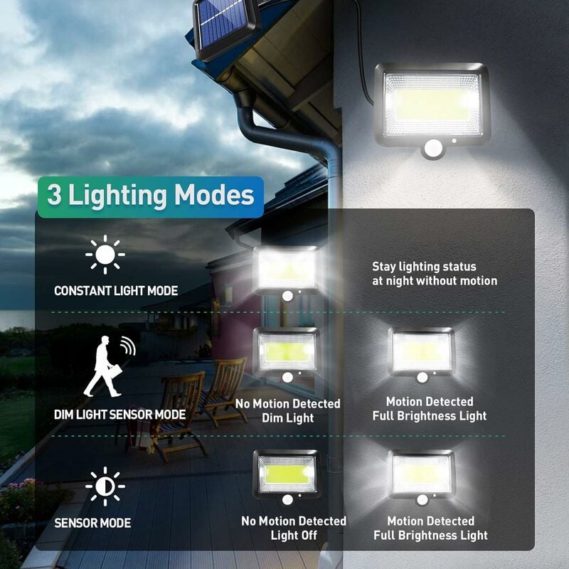 1 luce solare per esterni, luce solare per esterni con sensore di movimento, luce LED per esterni con sensore impermeabile wireless, faretto IP65, c - 3