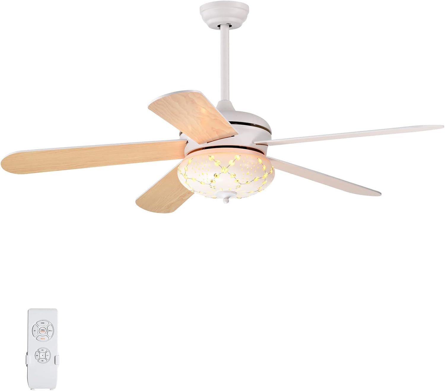 Ventilateur de Plafond Moderne Tilda White 132 cm avec Lampe LED, Télécommande et Pales