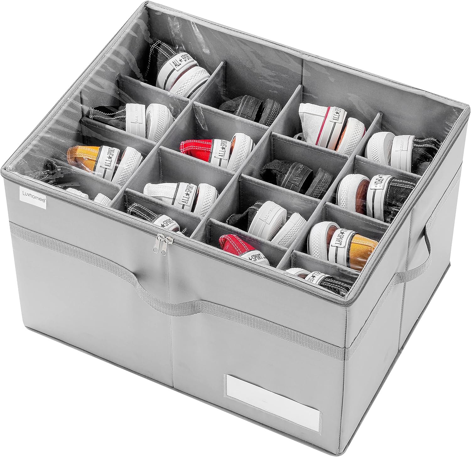 Organizador de zapatos para armario - capacidad para 16 pares - transparente y plegable - cajas para zapatos con asas reforzadas - gris