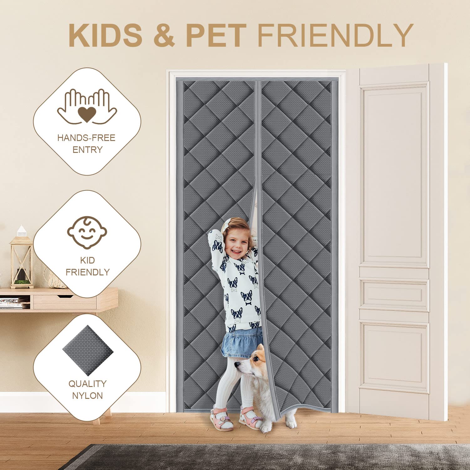 Rideau de porte magnétique isolant, rideau de porte épais en tissu Oxford isolant thermique, adapté aux portes d'entrée/de grenier en hiver - 3