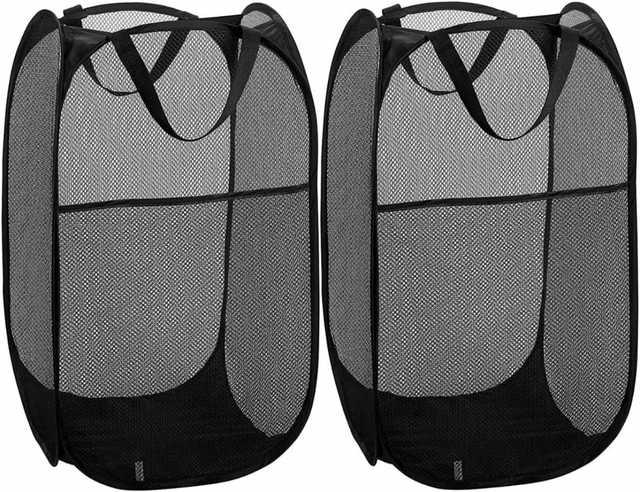 Cesta de ropa sucia negra plegable de 2 piezas, cesta de lavandería, cesta de almacenamiento de ropa, cesta portátil para ropa sucia
