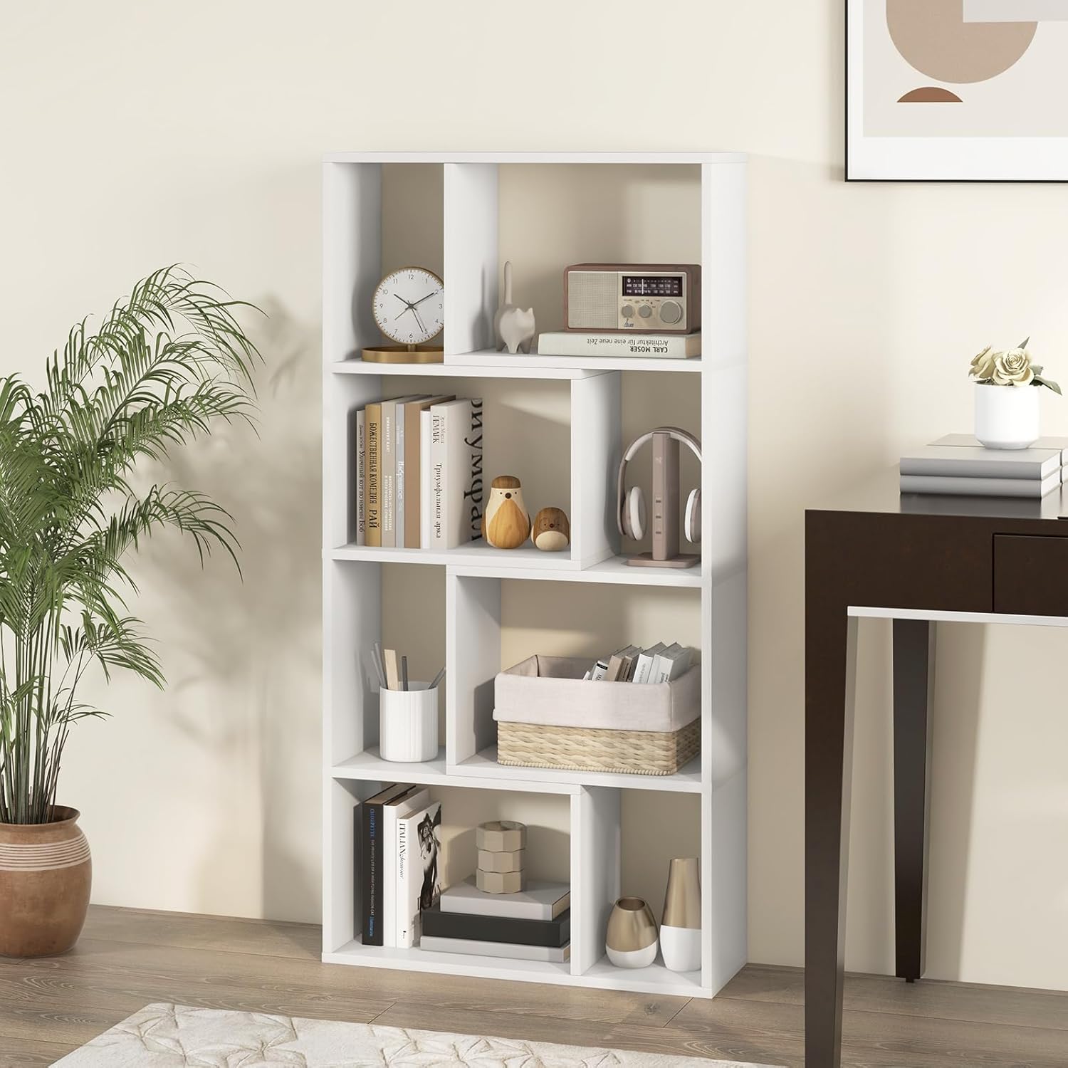 Bibliothèque Étagère à 8 Compartiments Ouvertes, Meuble de Rangement avec Kits Anti-basculement, pour Salon, Bureau, 20x60x120cm, Blanc - 6