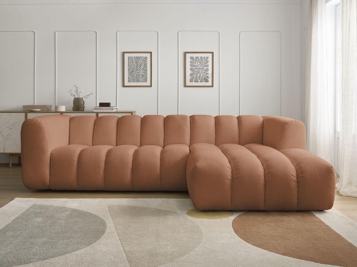 Canapé d'angle fixe TALIA tissu chiné BOBOCHIC 3 places Orange | Leroy ...