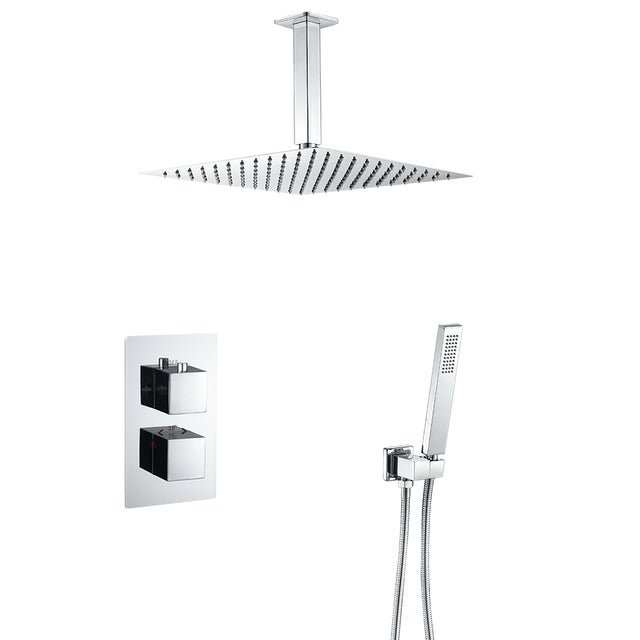 Valaz Douche thermostatique carrée chromée pour plafond - Série Tajo - 20 cm
