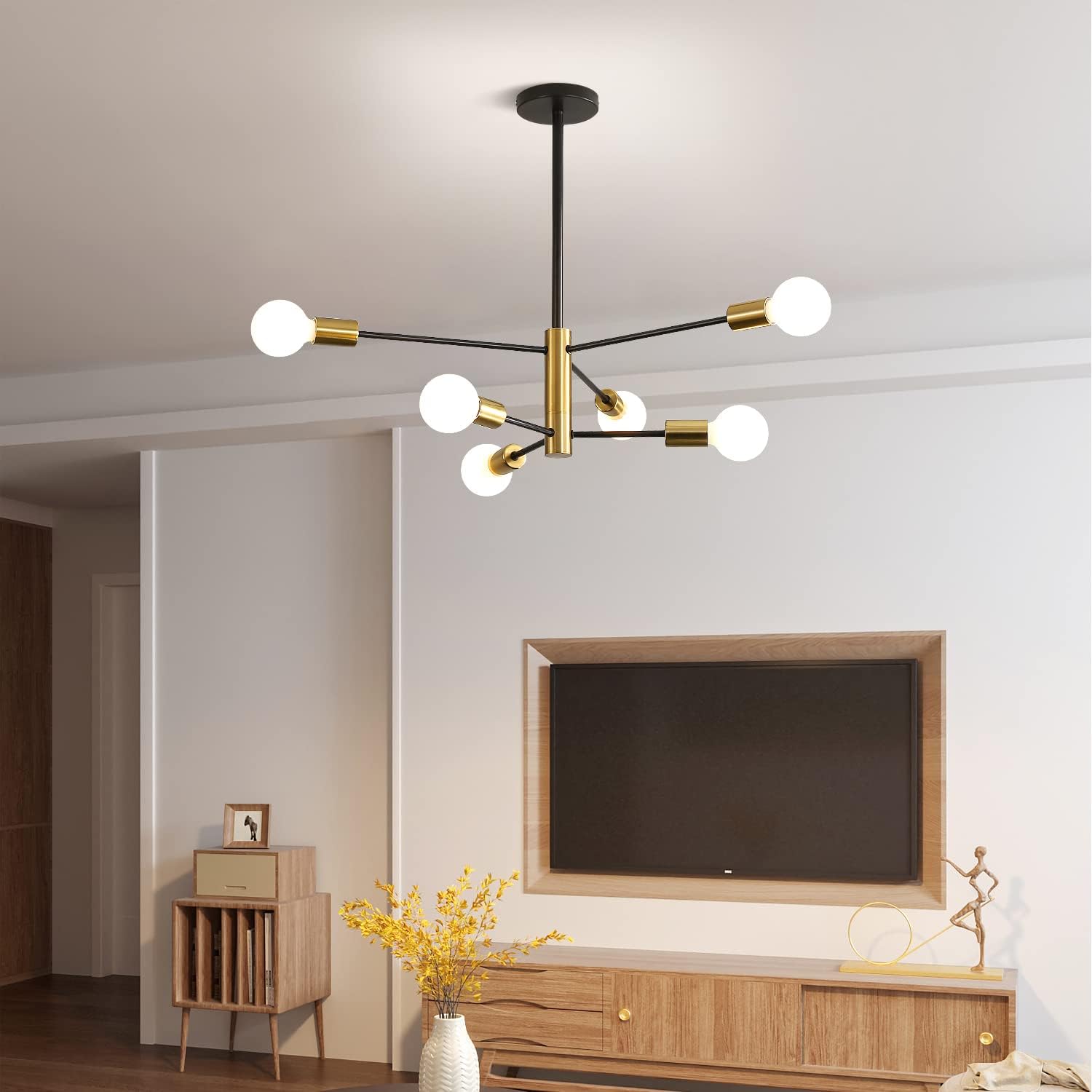 Lámpara de techo moderna,ángulo ajustable de 180°,6 luces,E27,lámpara de techo industrial vintage de metal negro,lámpara colgante retro para sala - 2