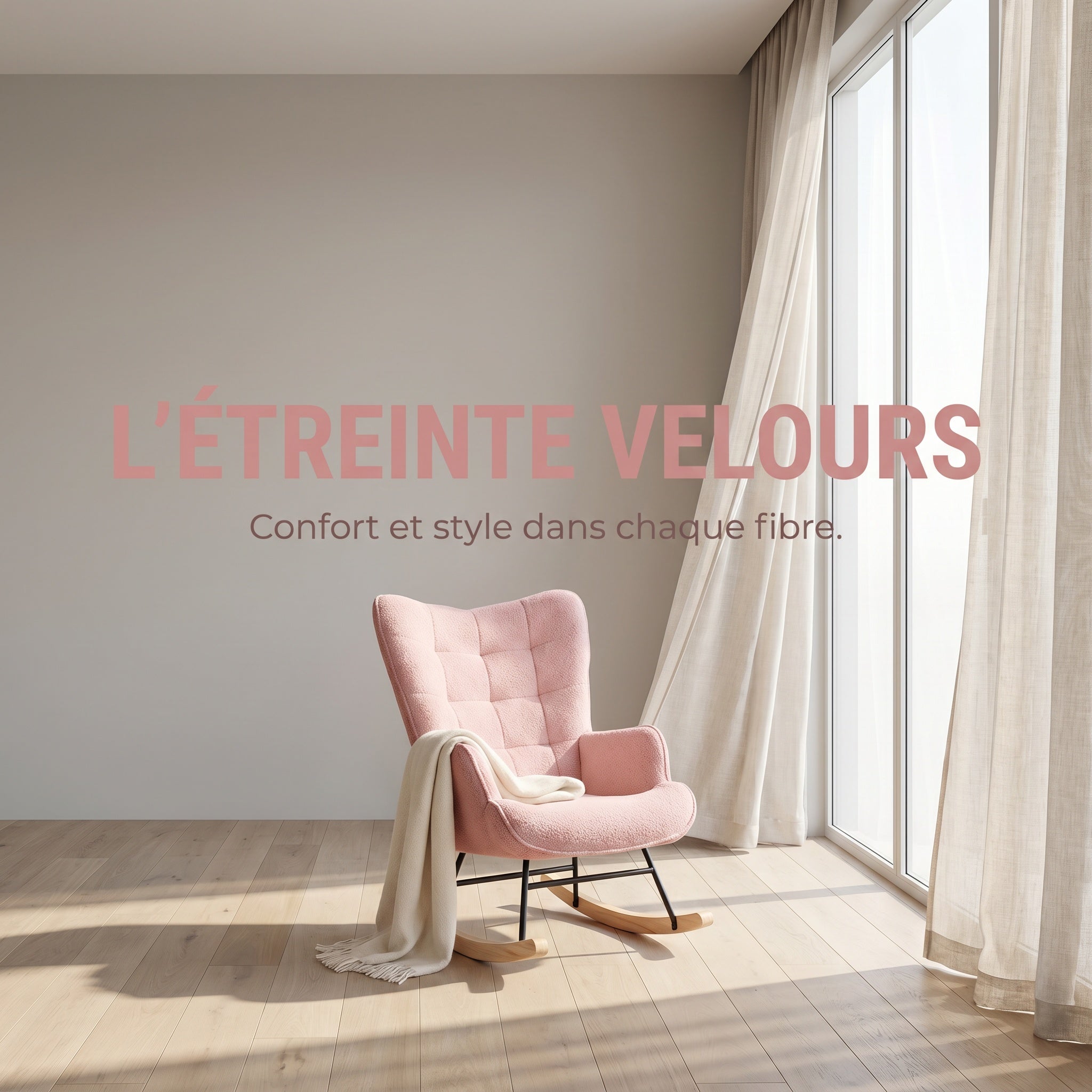 Fauteuil à Bascule, Rocking Chair d'Allaitement - Structure en métal et pieds bois massif, Maximale : 150 kg, Tissu Peluche Teddy, Rose, 75x68x92 cm - 6