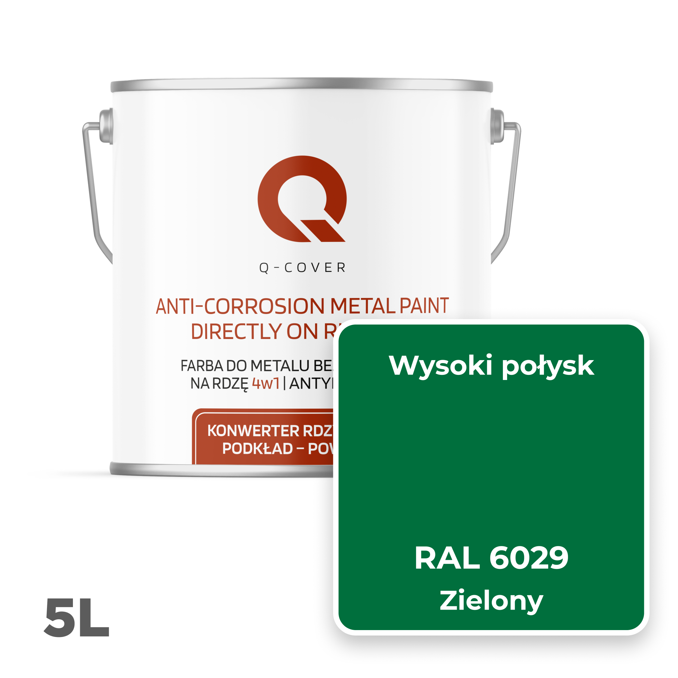 Farba do Metalu Prosto na Rdzę 4w1 Q-Cover Zielony RAL6029 Wysoki Połysk 5L - 2