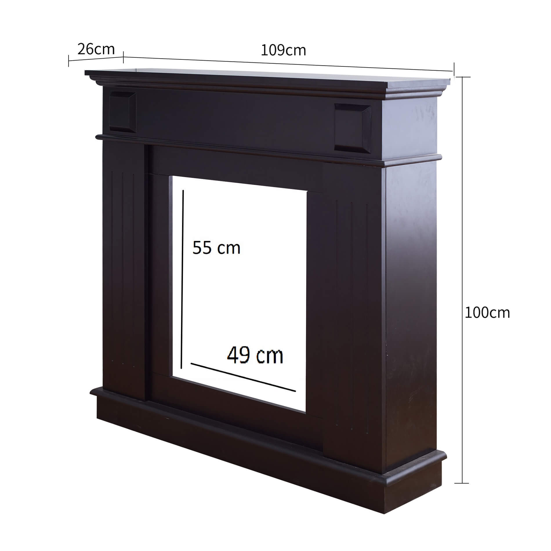 Cadre Decoratif Cheminée Rebecca Mobili Bois Noir 100x109x26 - 5