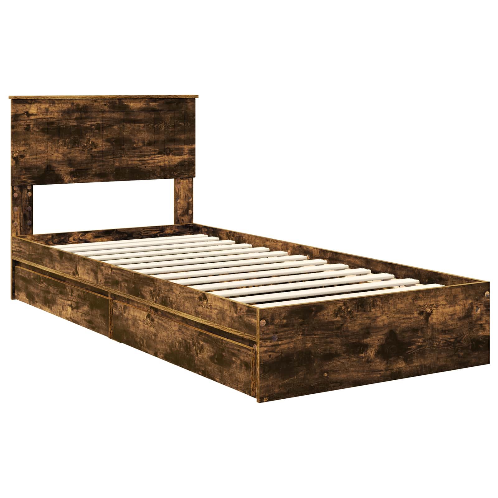 Lit de rangement chêne fumé 90 x 200 cm en panneau de bois - 4