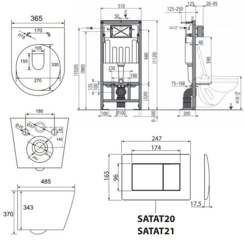 Pack WC bâti-autoportant + WC SAT sans bride + Abattant SoftClose + Plaque blanche (SMART-Infinitio-M270) - 5