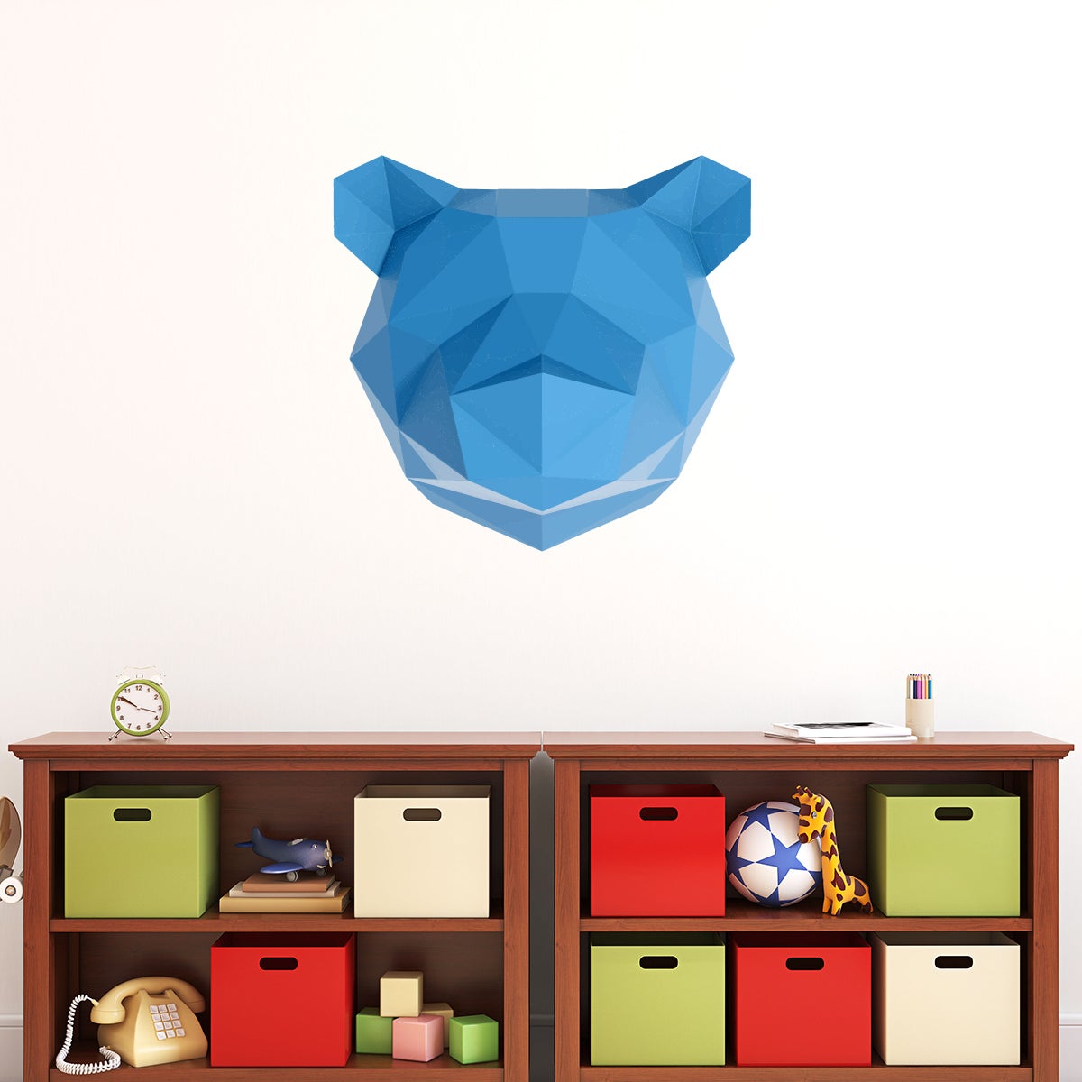 Adesivo 3D origami orso blu - Sticker adesivo - adesivi murali - 90x95cm - 4