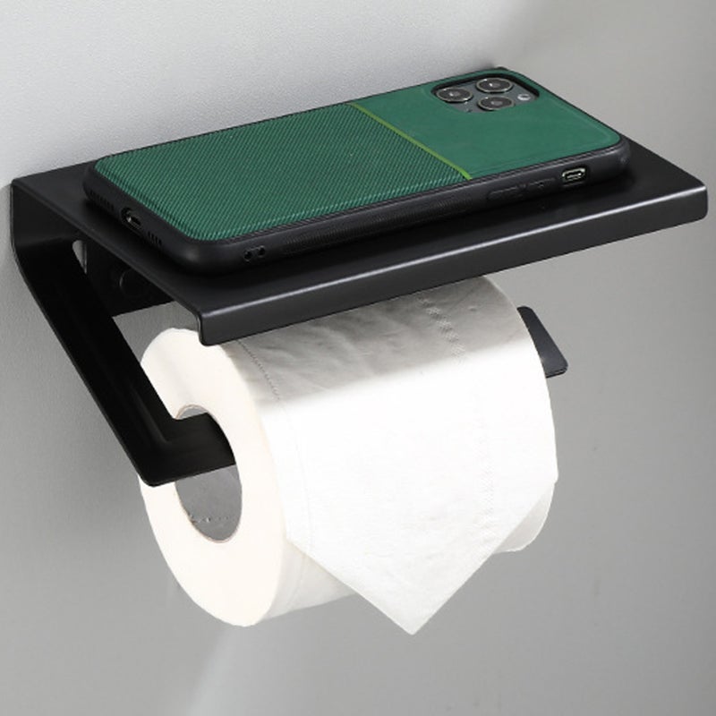Uchwyt na papier toaletowy ścienny z półką na telefon, akcesoria łazienkowe, czarny