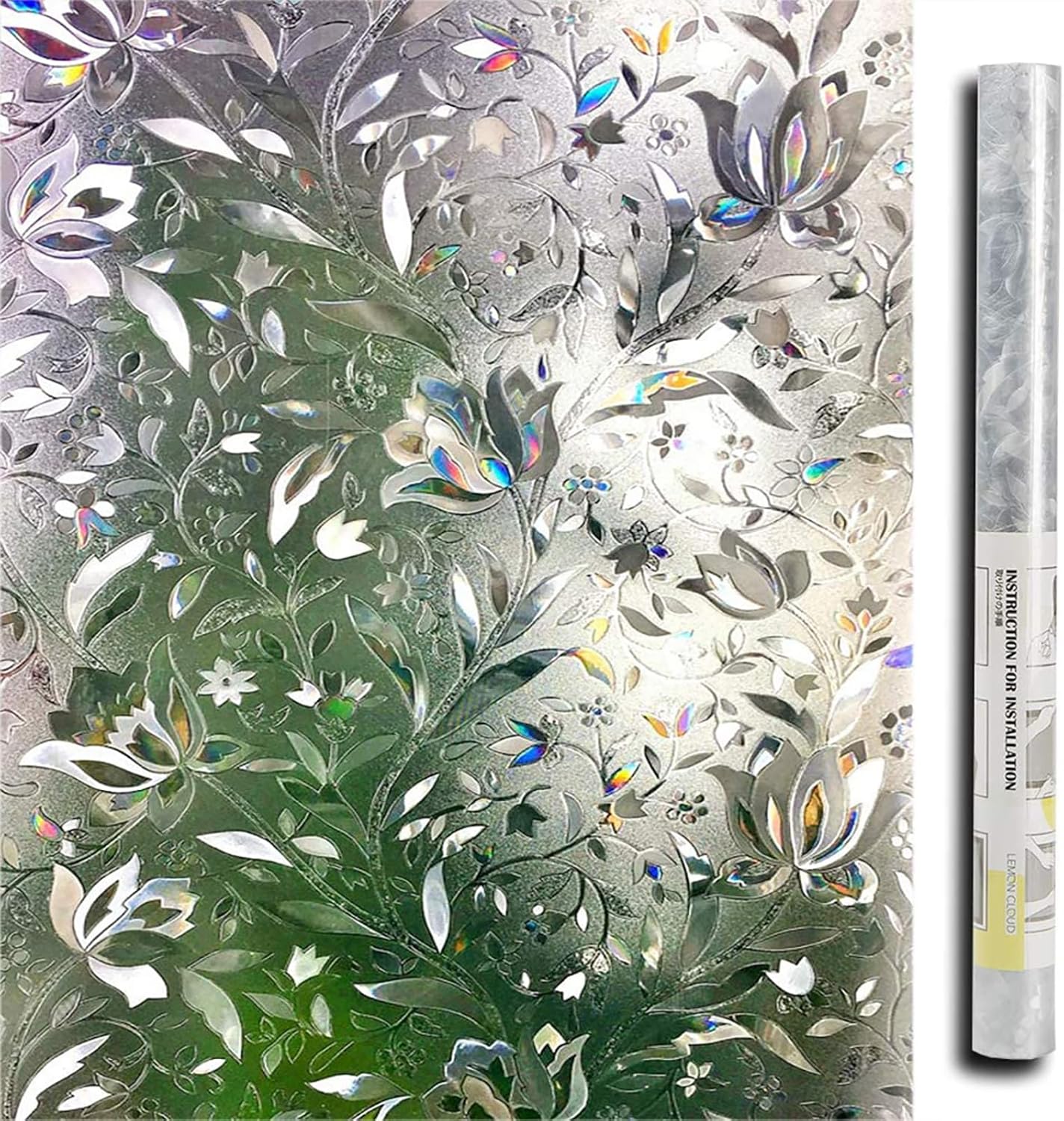 Folia elektrostatyczna na okno, ochrona prywatności, anty-UV, dekoracyjna, motyw tulipanów (45 x 200 cm)