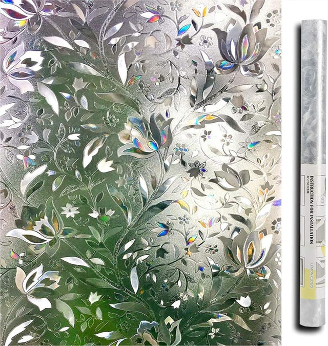 (44,5x200cm) Film Electrostatique pour Fenêtre 3D - Protège Intimité, Anti-UV, Décoratif, Anti Regard - Motif Tulipes Fleurs