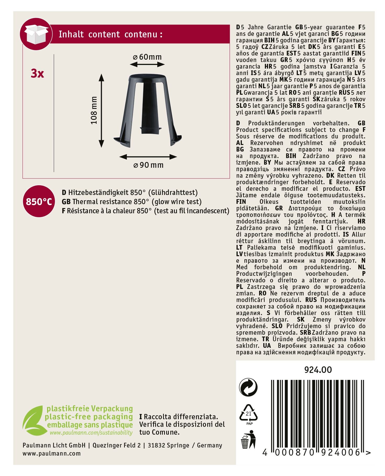 Accessoires pour spots encastrés Entretoises pour luminaires encastrés 62 - 90 mm Kit de 5 Noir - 5