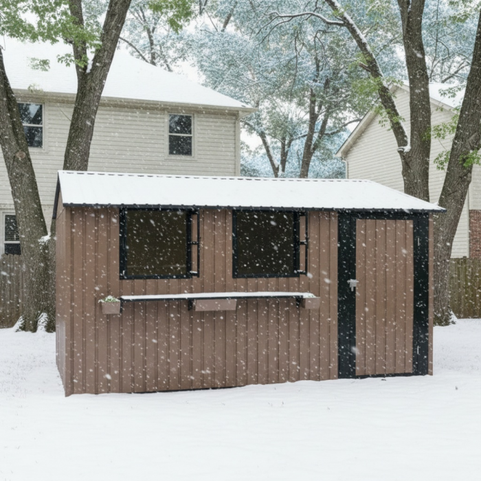 Abri Jardin 10,21 m² – Acier Galvanisé, 3 Fenêtres, Portes Doubles, Imperméable – Marron/Noir - 2