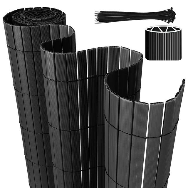 Mata PVC z konstrukcją W – Solidna osłona prywatności na balkon, ogrodzenie i ogród Szary 90 x 300cm