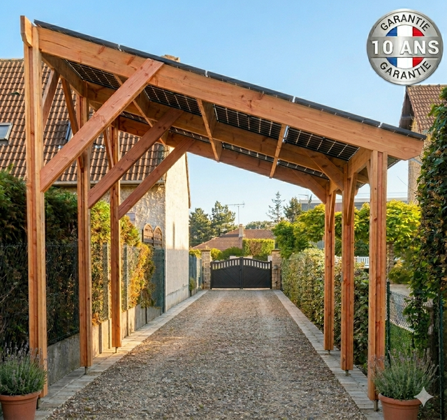 Carport Bois Douglas Français 17 m² – 1 pente – 6 poteaux – Abri voiture extérieur – Garantie 10 ans