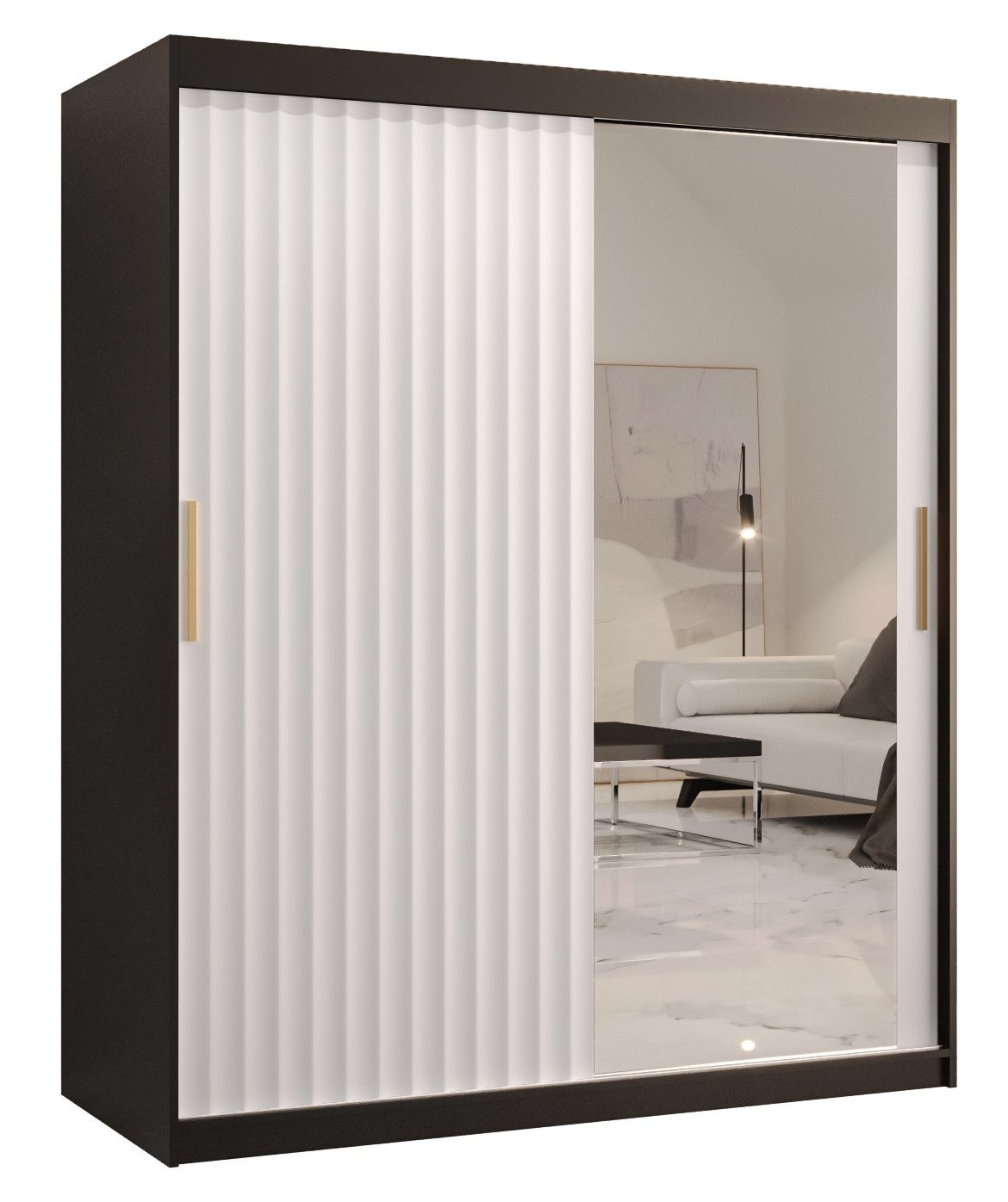 Szafa przesuwna garderoba RIFLO WAVE 2 150 x 62 x 200 cm Czarny + Biały - Abiks Meble