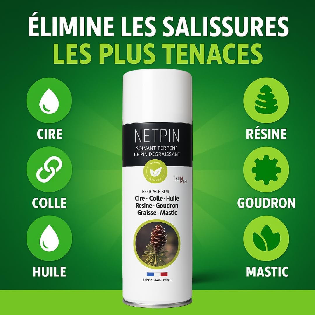Solvant dégraissant et dégoudronnant multi-usages à base de pin, élimine colle, graisse, huile, résine et goudron - 400 ml - 2