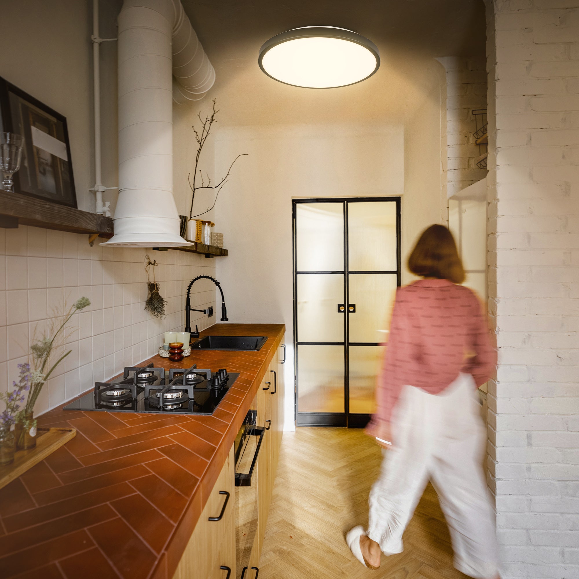 Plafonnier LED étanche avec détecteur micro-ondes - IP54 - Ø290 mm - Noir - Blanc chaud 3000K - 13W - 1300lm - B.K.Licht - 4