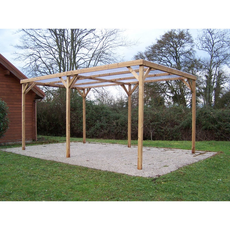 Pergola de jardin en bois traité thermiquement 302 x 500 cm – abri voiture avec toit en PVC transparent – ​​poteaux 70 x 80 mm – TH3051S2 Foresta - 8