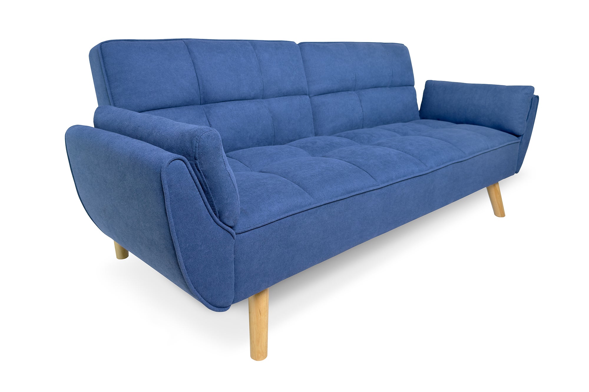 Divano letto clic clac in tessuto vellutato blu - Ambra piede naturale - 3