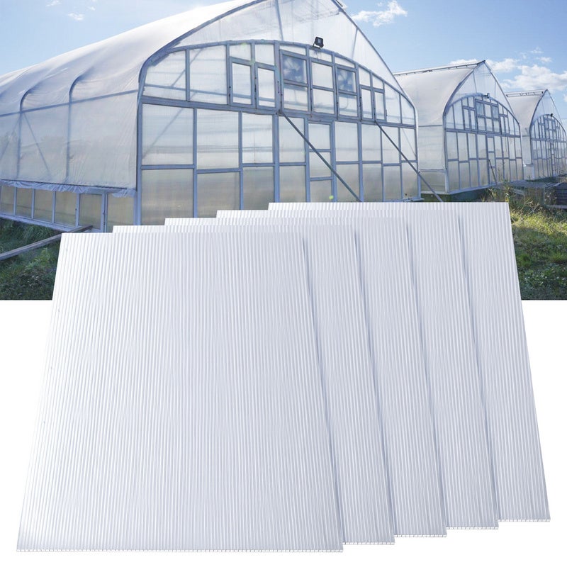 Lote de 5 placas de policarbonato - doble pared, espesor 8mm, 121x60,5cm, resistente a los uv, transparente