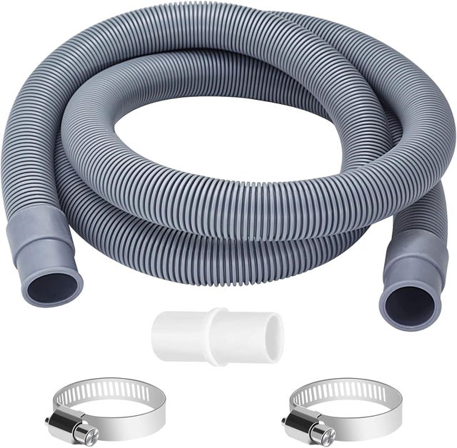 Tuyau Machine à Laver et Lave Vaisselle 2 m, Rallonge de Tuyau de Vidange Ø 20mm, Flexible de Vidange avec raccord de tuyau et colliers, Pour Laveuse