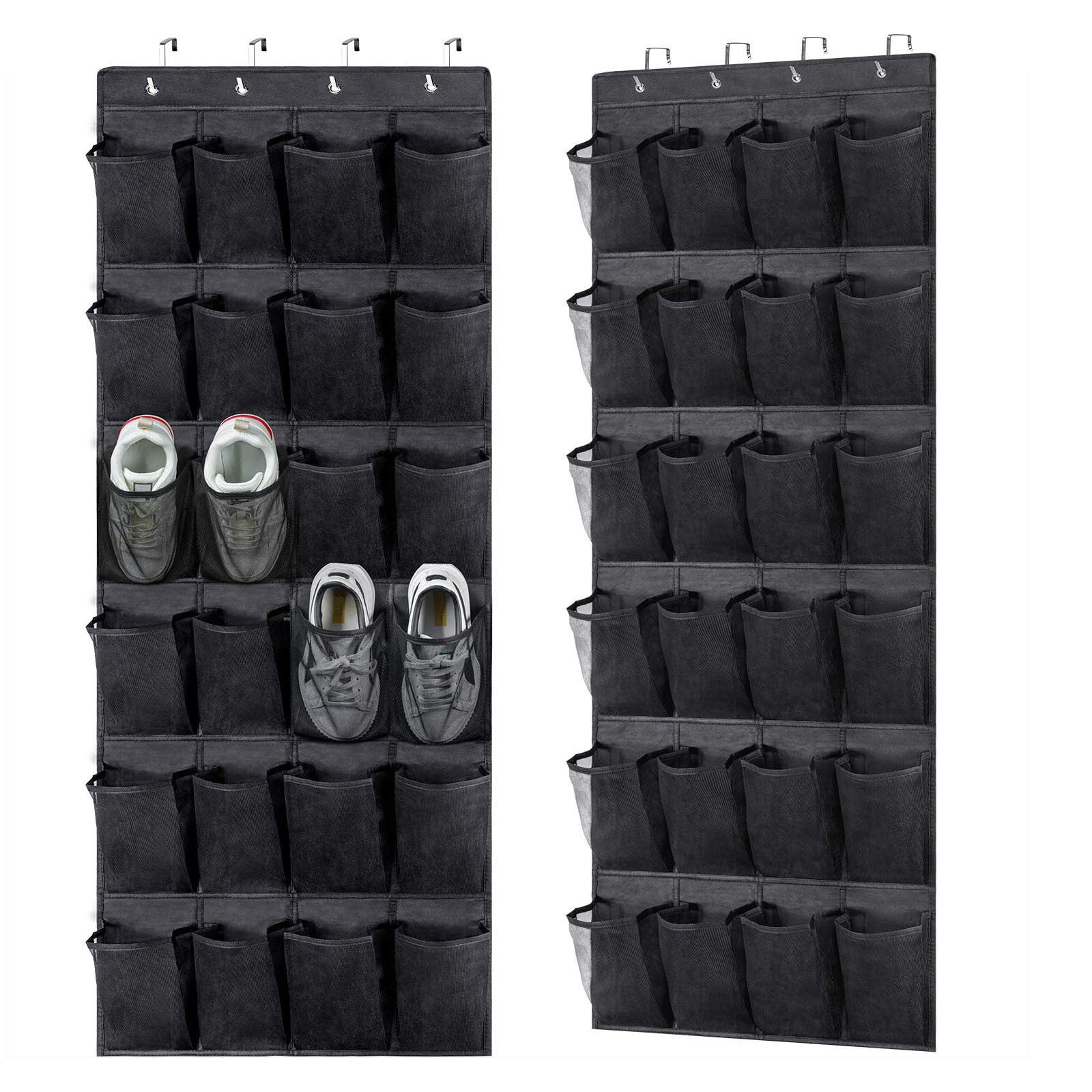 Organizer per scarpe da porta con 35 tasche, grande borsa portascarpe con 4 ganci in metallo (nero - 1 confezione