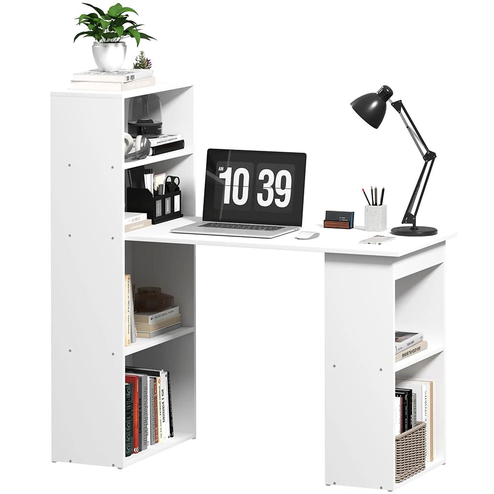 Scrivania Scrivania per computer, 2 Ripiani, 5 Ripiani, 120 cm x 55 cm x 120 cm, Bianco - 8