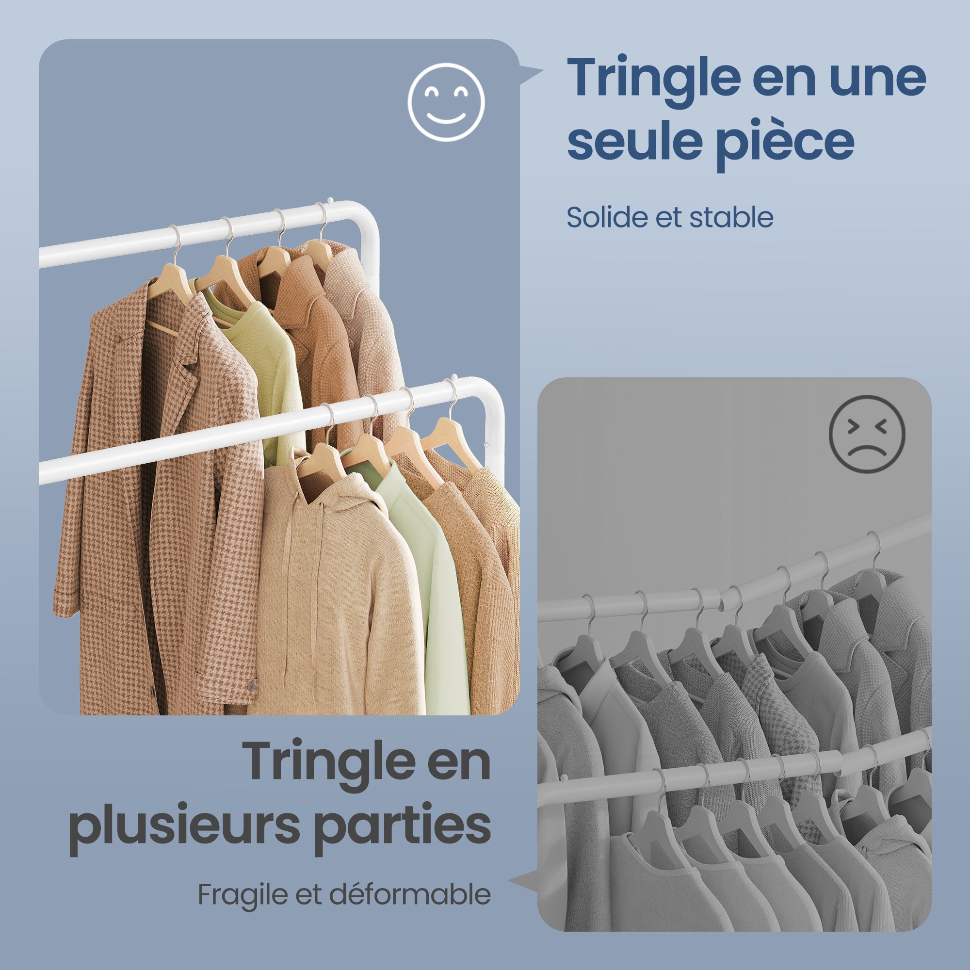 Portemanteau sur Roulettes, Portant à Vêtements Robuste, Charge 90 kg, Chambre, Blanc - 6