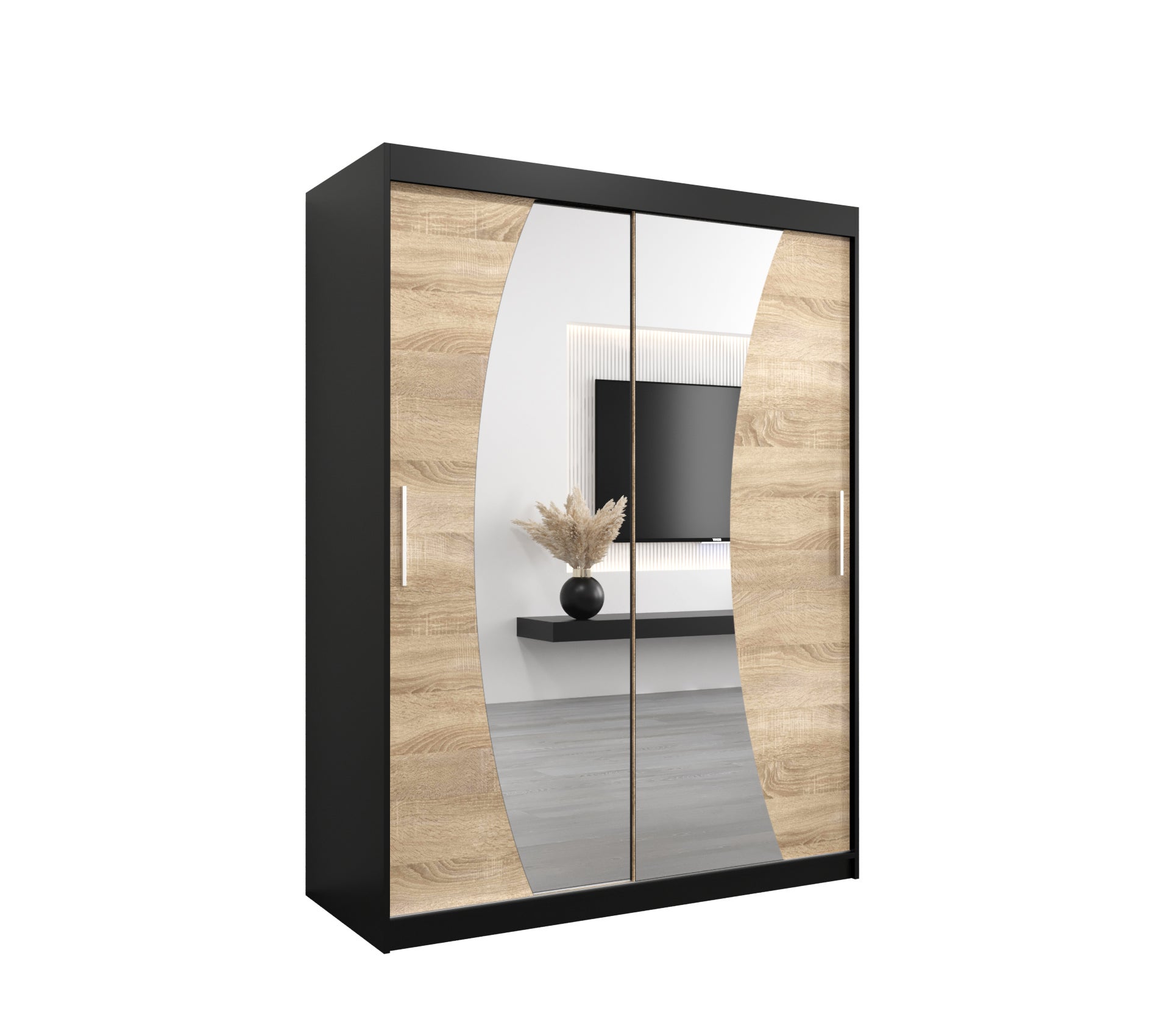 Szafa przesuwna garderoba WAVE 150 x 62 x 200 cm Czarny + Sonoma - Abiks Meble