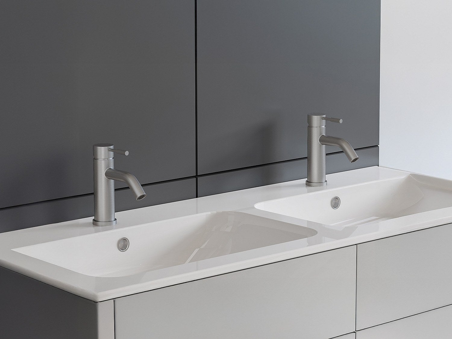 Bateria mieszająca mechaniczna zaokrąglona ze stali nierdzewnej - Kolor szczotkowanego niklu - wys. 17,3 cm - SALAVAN